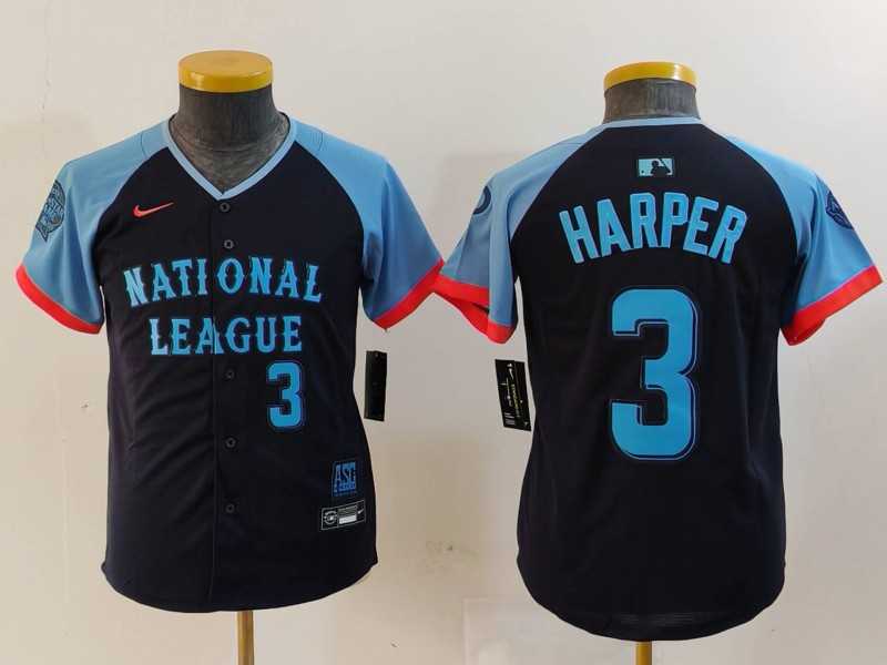 Youth Philadelphia Phillies #3 Bryce Harper Number Navy 2024 All Star Limited Stitched Jerseys